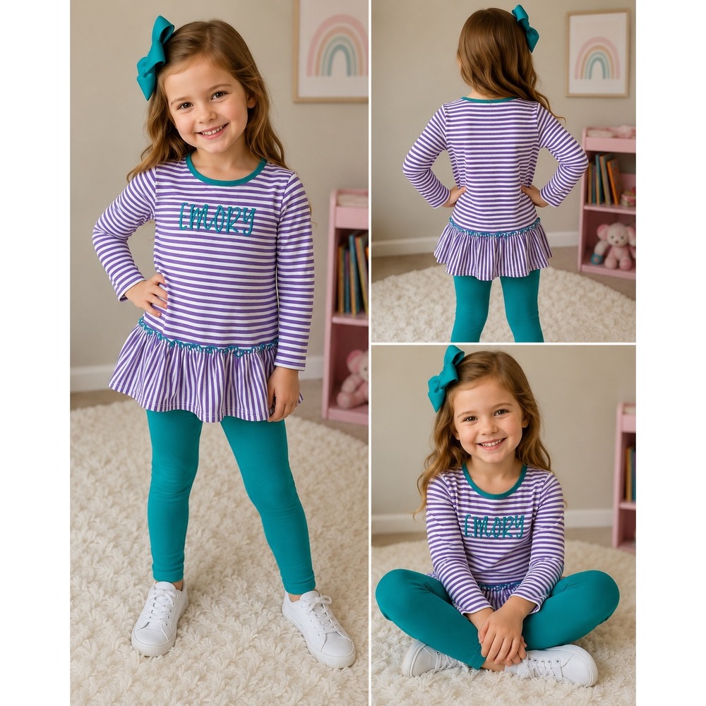 Jellybean Girls Purple‎ White Striped Emory Embroidered Ruffle Tunic Top Size 7